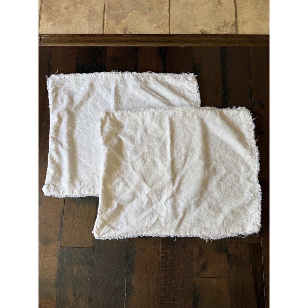Casaluna White Linen Blend Raw Fringe Edge Pillow Sham Set of 2 Standard 26x20